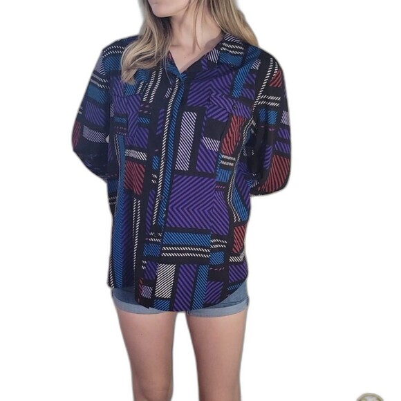 Dana Buchman Tops - Dana Buchman Womens Size XL Extra Large Button Down Blouse Top Shirt Abstract